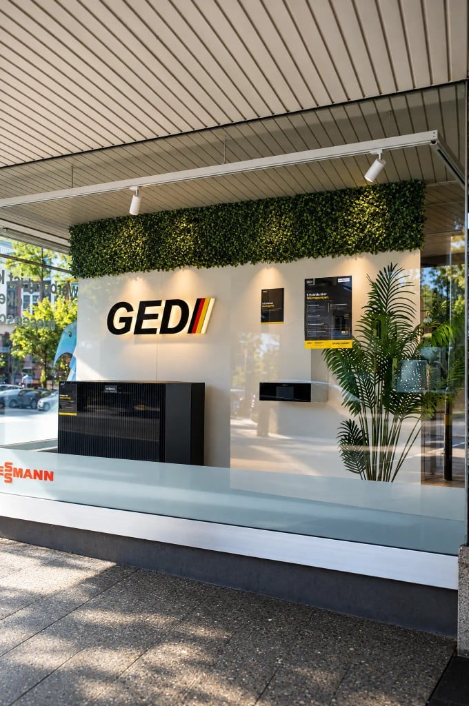 GED Showroom in Trossingen mit Viessmann-Wärmepumpe und Geräteauslage